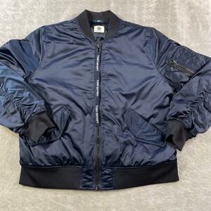 Tory Sport Bomber Jacket Womens Small Navy Blue Satin Tape Zip Flight Pockets